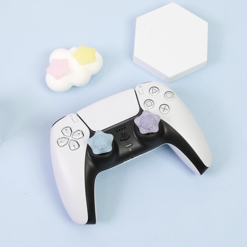 FlyingMage Glitter Star Switch 2 Joycon Thumb Grips Caps, 4 PCS Cute Kawaii 3D Silicone Analog Thumbstick Button Cover for PS5/PS4, Xbox Series X/S, Xbox One, Switch PRO Controller Joystick Caps - Image 2